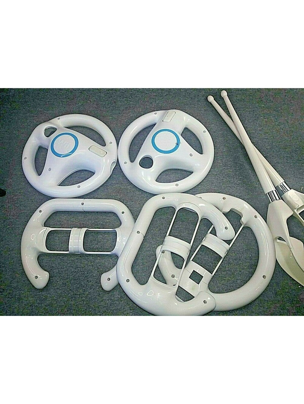 Wii Accessories 2 Authentic & 3Generic Steering Wheels and 2 Wii Drum Sticks